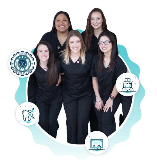 students posing together in scrubs